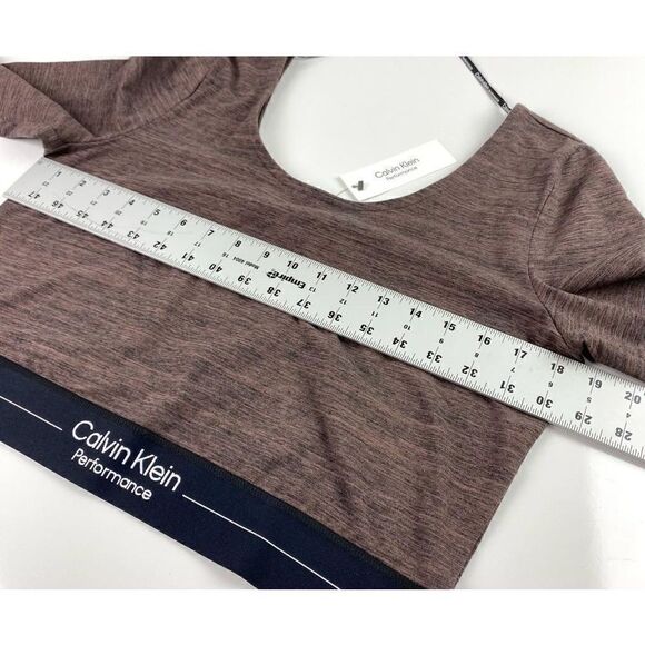 Calvin Klein Performance Stretch Long Sleeve Crop Top Womens XL  Brown AX0231 - Picture 8 of 8